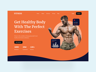 Fitness Landing Page Header body fitness fitnessgoals fitnessheader fitnesslanding fitnesslandingpage fitnessmotivation forsale gym header investment landing page ui ui design uiux uiuxdesigner ux ux design webdesign website