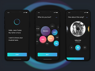Aura Music Service app ios iphone x kit music song ui