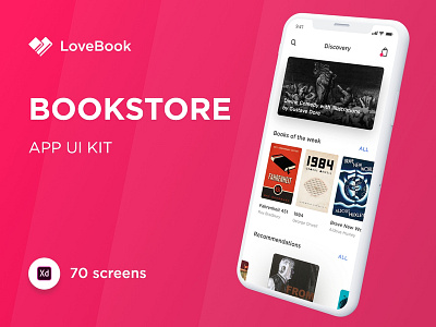 Bookstore UI Kit adobe app audio book book bookstore e comerce icon interface ios kit minimal ui xd