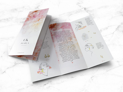 Trifold Brochure For a Jewelry Company dkpearla elegant fashion illustration fashion style simple design trifold brochure vancouver brand watercolor