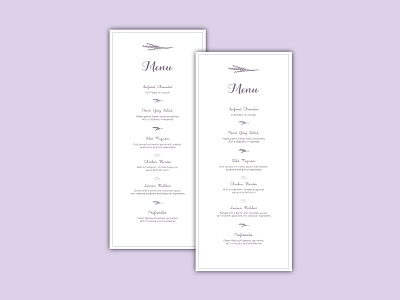 Vivid Events | Wedding Menu Design elegant style menu design romantic style wedding menu