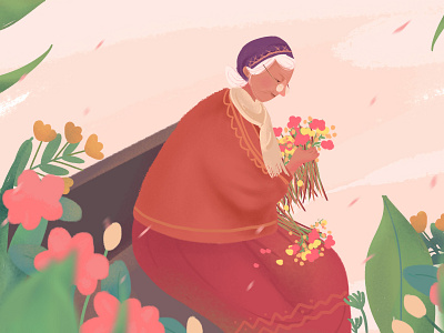 grandma and flowers fllowers illustration