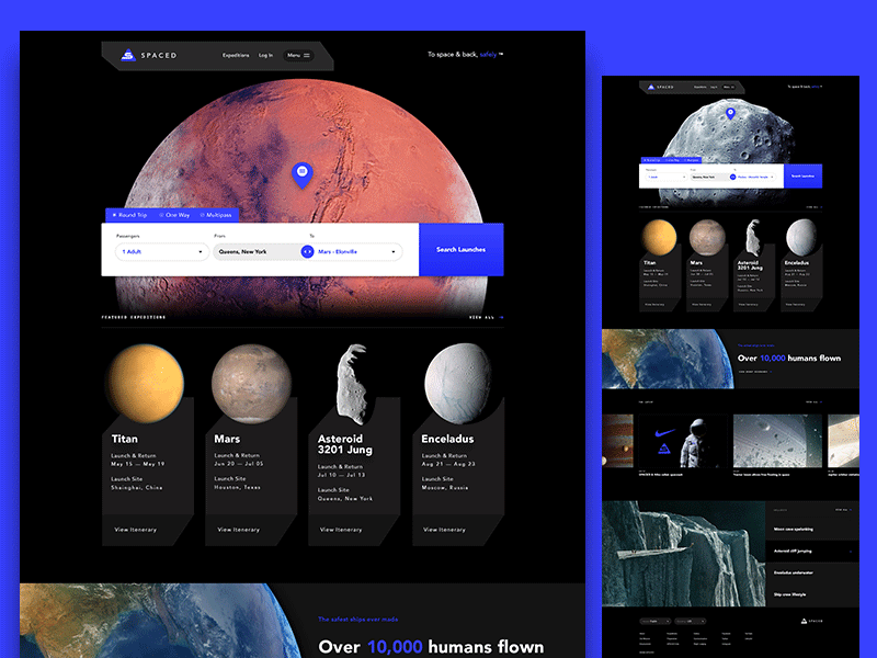 SPACED Homepage v2 homepage mars moon planets space spacedchallenge travel ui web