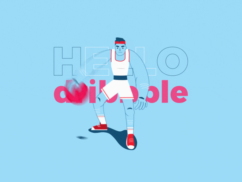 Hello Dribbble! basketball basketball player blue character dribbbling hello infinite loop moves pink player shoes
