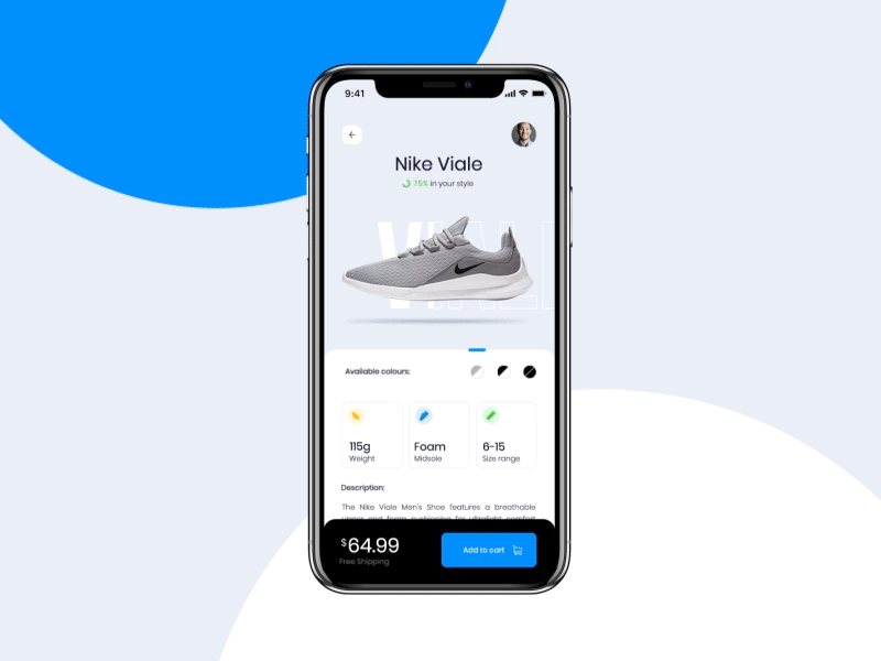 Nike Viale UI Concept animation app cart design interaction interface mobile modern nike product product page shopping ui uxui