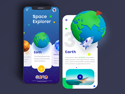 🚀🌏 Space Explorer mobile app UI design app ui branding design illustration ui ux