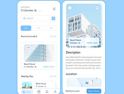 Real Estate App UI Design app ui blue branding design illustration light blue ui ux