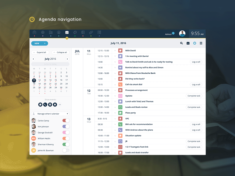 Agenda Interface agenda animation calendar events list navigation organiser schedule scrolling team ui user interface