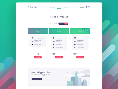 Plans and Pricing - CodeFactor branding business clean ui code review design desktop flat icons illustration logo plans plans and pricing pricing startup typography ui ux vector web website