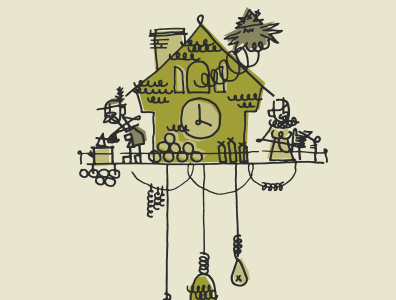 cuckoo clock animals branding character clocks design illustration nature vector vintage