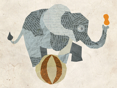 an elephant, on a ball, with a peanut
