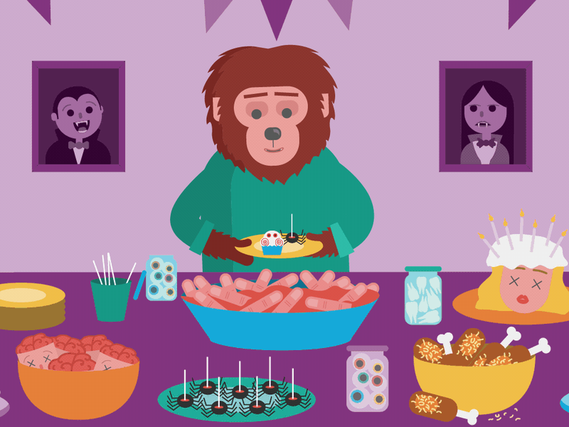 Werewolf Buffet animated gif animation buffet character animation gif halloween halloween party mograph party spooky werewolf