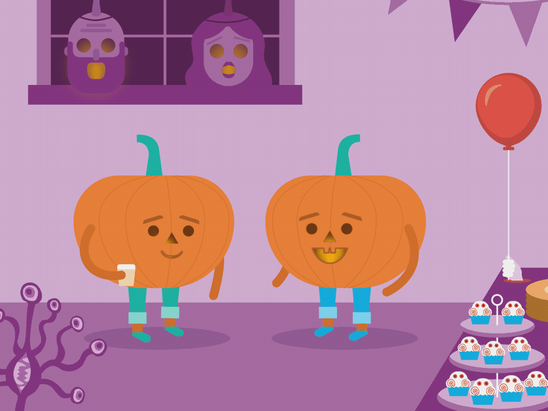 2 Little Pumpkins animated gif animation character animation gif halloween halloween party jack o lantern mograph party pumpkin