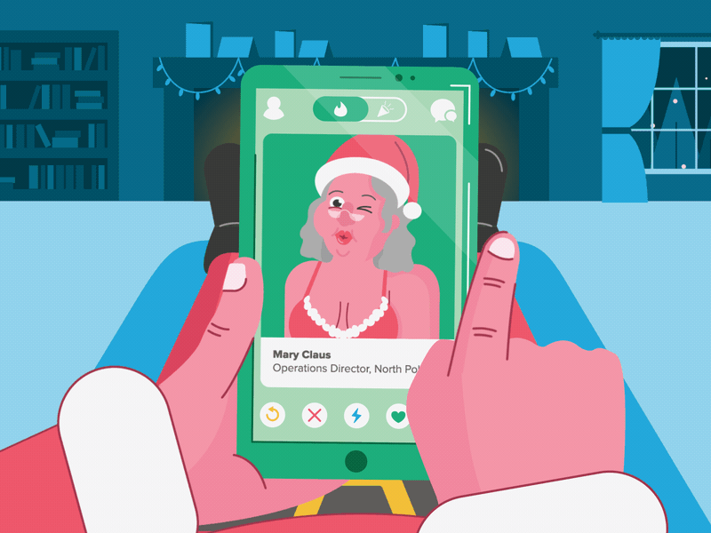 Appy Christmas - Santa On Tinder animated gif animation app christmas gif holidays phone santa santa claus swipe tinder