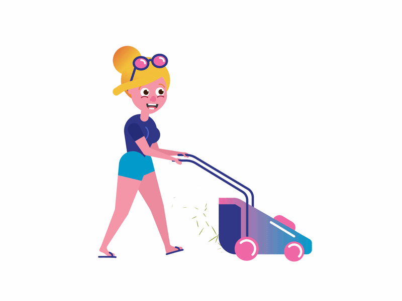 Limber Lawn Lady animation character gif lawn limber mower summer vector walk cycle