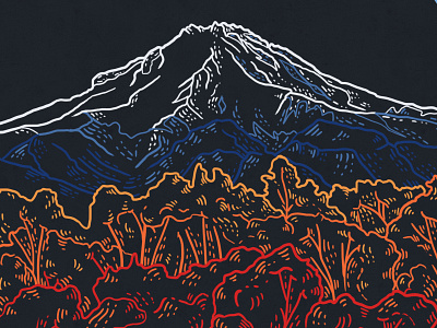 Vilyuchinsky volcano (black) autumn drawing graphic illustration kamchatka landscape volcano