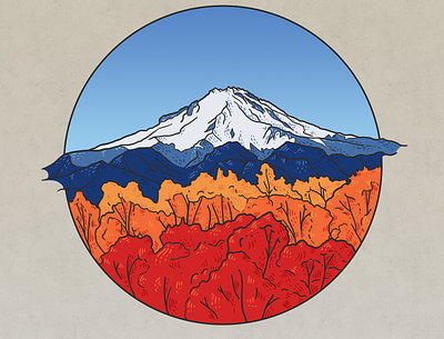 Vilyuchinsky volcano (colored) autumn drawing graphic illustration kamchatka landscape volcano