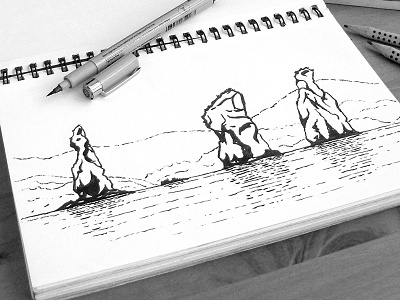 The Three Brothers, Kamchatka drawing graphic ink kamchatka sketch