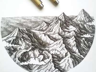 Gamchen volcano black white drawing graphic illustration ink kamchatka sketch volcano