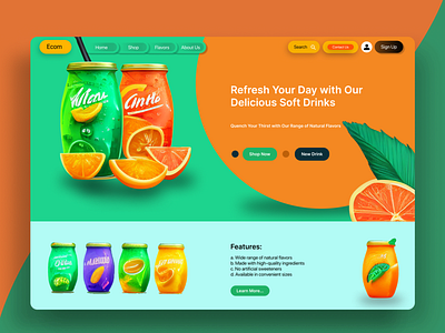 Fresh Ecom web landing page (UI/UX) for soft drink landing page ui user experience user interface ux website desige