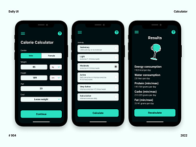 Calorie Calculator- Daily UI 004 app app design calculator calorie calculator daily ui design fitness app ui