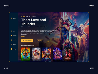 TV App - Daily UI 025 app app design daily ui design marvel movie thor tv app ui web web design