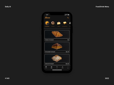 Food/Drink Menu - Daily UI 043 app app design bakery bakery app croissant daily ui design food menu ui ux