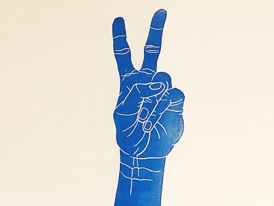 ✌🏽 blockprint blue hand hand print linocut linoprint print printmaking relief woodblock woodcut