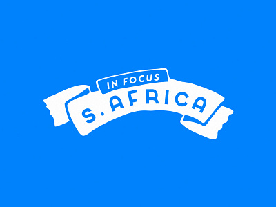 In Focus - S. Africa arc banner blue flow logo reverse ribbon sans serif soft title typography white