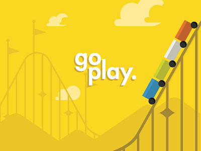 Go Play amusement park flat fun illustration outdoors play playful ride roller coaster tracks train yellow