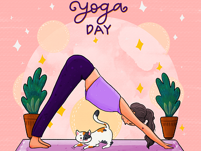 Happy International Yoga Day cat catillustraion characterillustration cute design doodle doodling flat funny illustration illustrator internationalyogday vector yoga