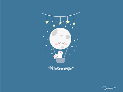 Wish Illustration adobeillustrator bunny cute doodle illustration moon star vector