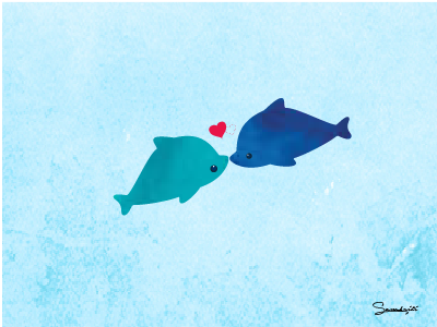 Dolphin couple adobe illustrator blue cute dolphins drawing illustration love texture under water vector water colour