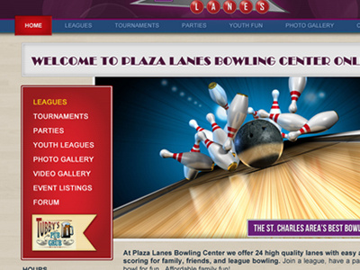 Plaza Site blue bowling purple retro web design