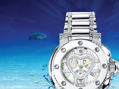 Aqua Ozarks blue cool jewelry print ad watch water