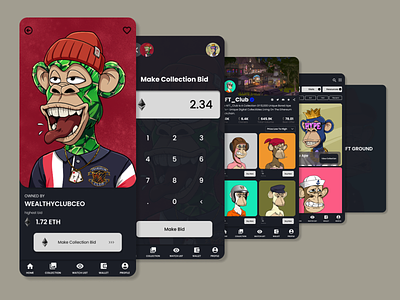 NFT GROUND -Mobile app adobexd ape boredape design figma frontenddesign illustration logo nft nftart nftdesign nftmarketplace nfts nftuidesign ui uidesign uiux webdesign