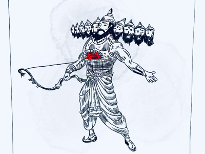 Image of Sketch Ten Headed Ravan Statue During Dasara Fesitival Editable  Vector Outline Illustration-DS421114-Picxy