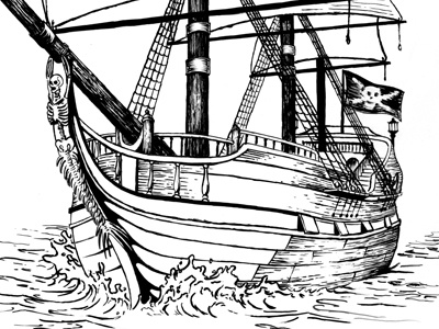 Black Mast preview illustration pen and ink pirate ship