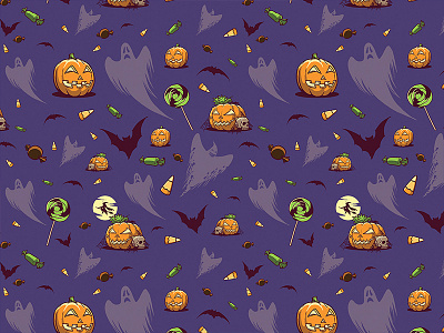 Trick-or-Treat Illustrated Pattern (Aug 2017) digital illustration halloween illustration merchandise design t shirt design