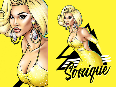 Sonique branding digital illustration drag queen drag race fan art illustration merchandise design rupauls drag race sonique t shirt design