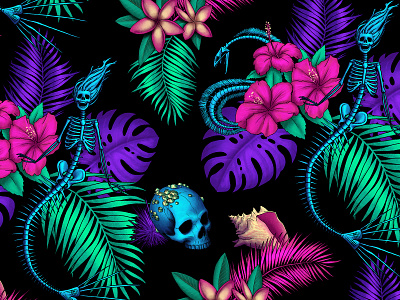 Tropigoth Pattern digital illustration graphic design hawaiian illustration merchandise design t shirt design tiki tropical