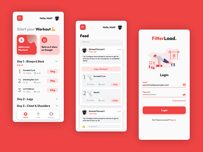 Fitterload - Gym Mobile App app app concept app developer app ui app ux appdesign fitness fitness app fitness app design gym gym app concept gymapp minimal app minimal design modern app modern design ui