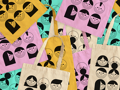 Tote Bags colour face geometric illustration people tote bag