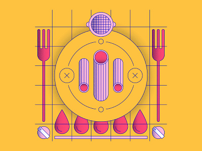 Pasta colour fork geometric grid illustration lines pasta simple
