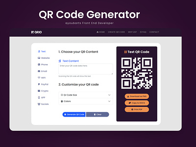 Front End Developer QR Code Generator bootstrap css design front frontend generator html interface qr code responsive website
