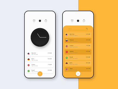 World Time App Concept adobe black ui user experince design user inteface design ux white yellow
