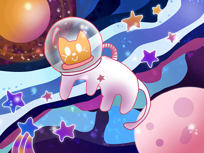 Dribbble Prompt- No. 111 Cosmic Space Scene cat illustration photoshop space