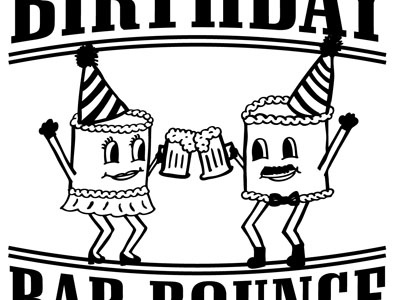 Birthday bar crawl beer cake hand drawn illustration