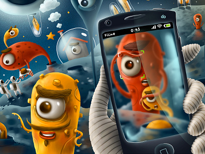 Mail.ru Facebook Cover alien aliens cartoon cover facebook game illustration mail.ru mobile moon space tentacle