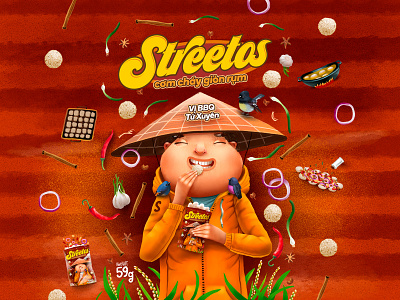 Streetos Package Design cartoon cg character children chips illustration kids package smile vietnam